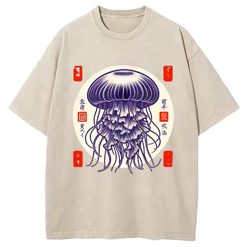 Modecanvas Japanese jellyfish Vintage Washed T-Shirt