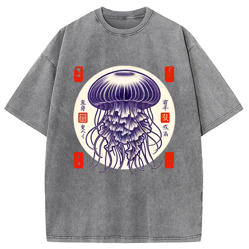 Modecanvas Japanese jellyfish Vintage Washed T-Shirt