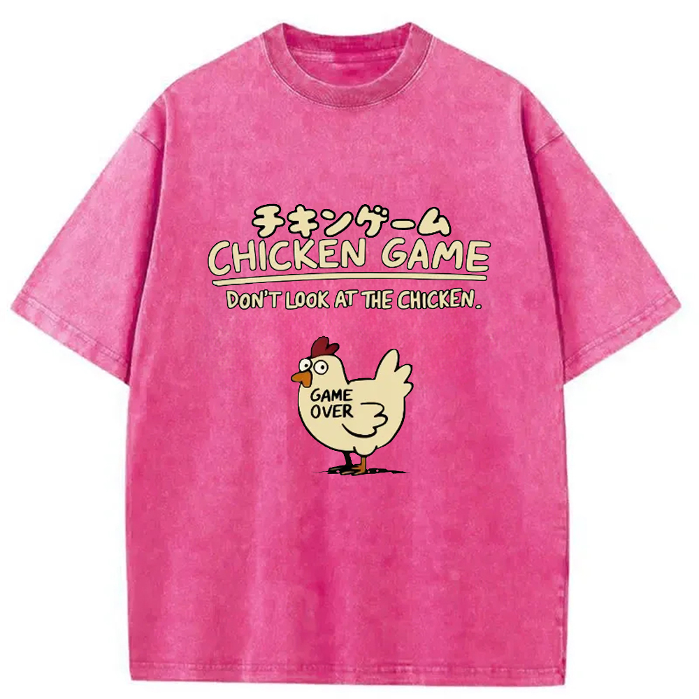 Modecanvas Chicken Game Cotton Washed T-shirt-modecanvas