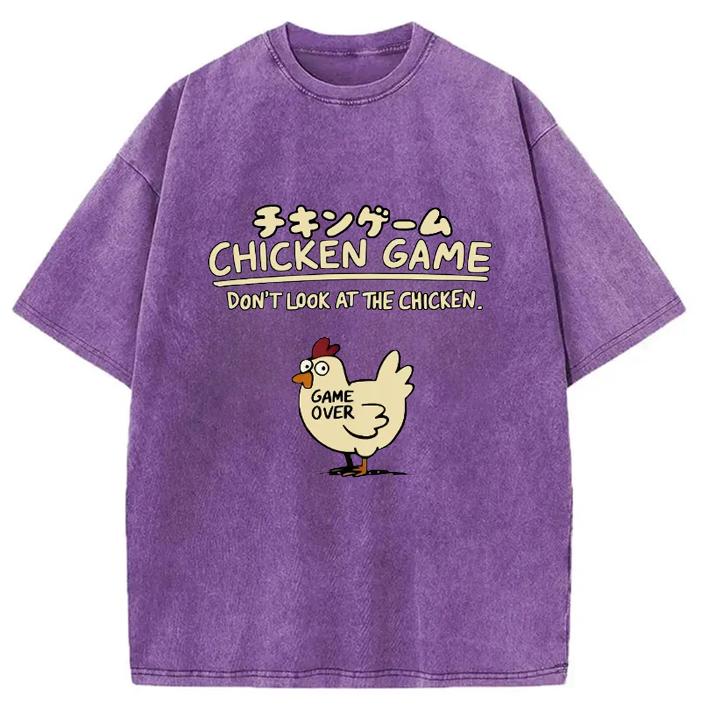Modecanvas Chicken Game Cotton Washed T-shirt-modecanvas