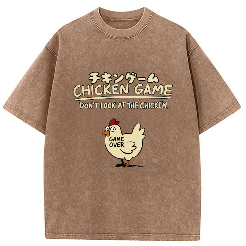 Modecanvas Chicken Game Cotton Washed T-shirt-modecanvas