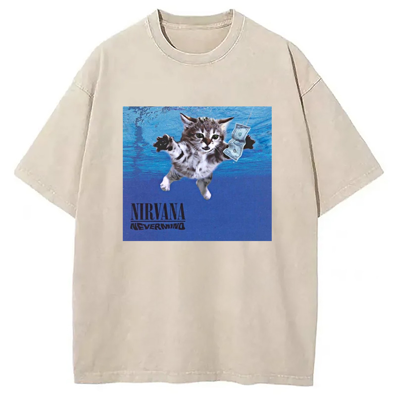 Modecanvas Nirvana Band Cat Washed T-Shirt-modecanvas