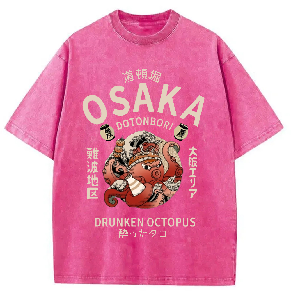 Modecanvas Osaka Dotonbori Drunken Octopus Vintage Washed T-Shirt