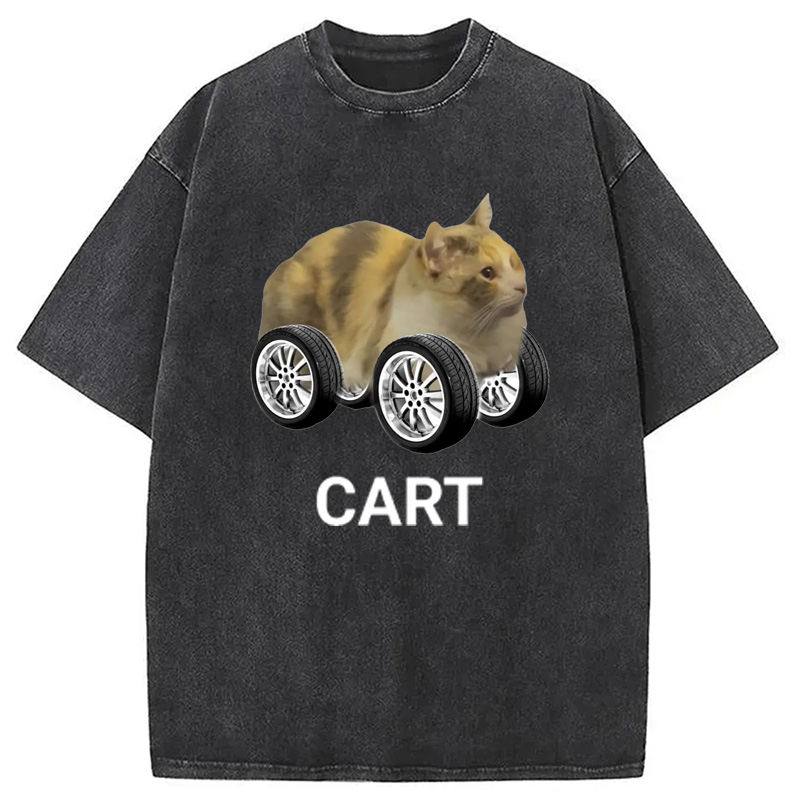 Modecanvas Cart Cat Meme Washed T-Shirt