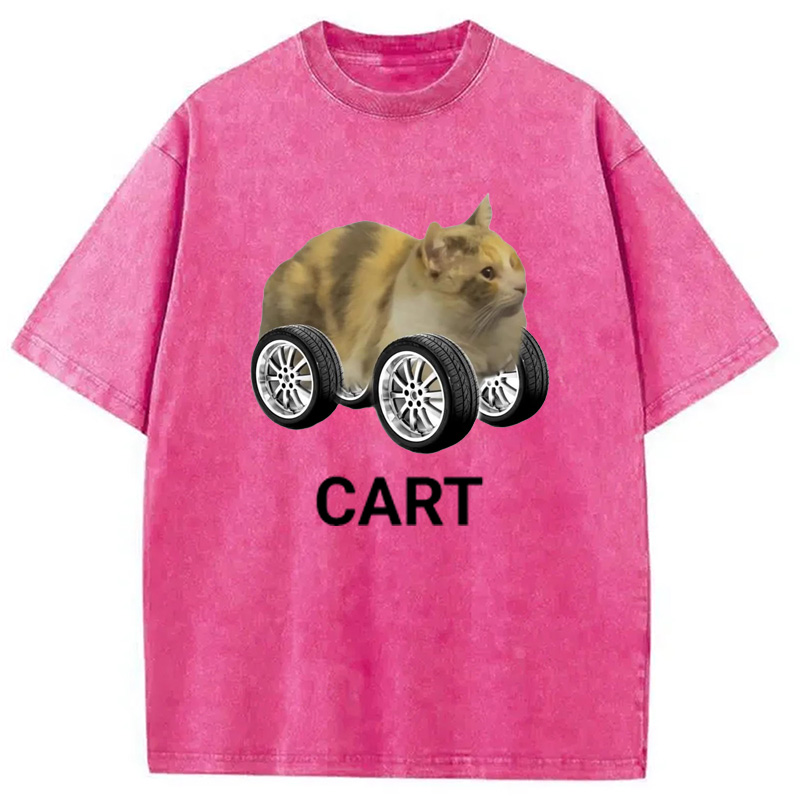 Modecanvas Cart Cat Meme Washed T-Shirt