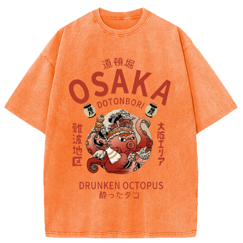 Modecanvas Osaka Dotonbori Drunken Octopus Vintage Washed T-Shirt