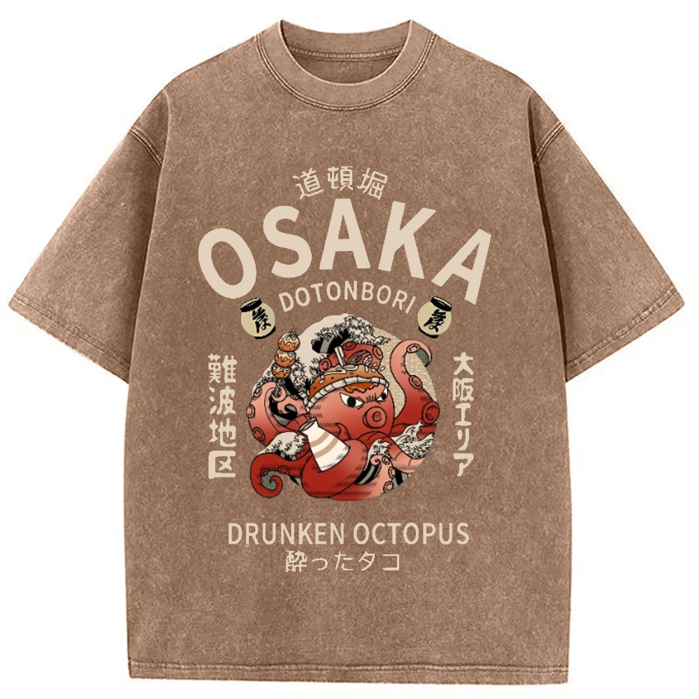 Modecanvas Osaka Dotonbori Drunken Octopus Vintage Washed T-Shirt