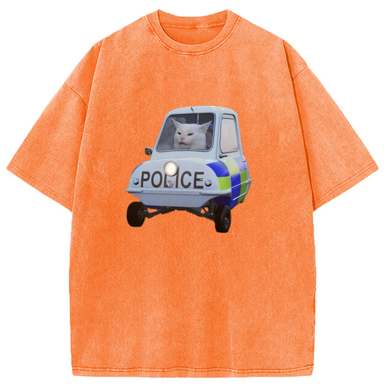 Modecanvas Police Cat Meme Washed T-Shirt