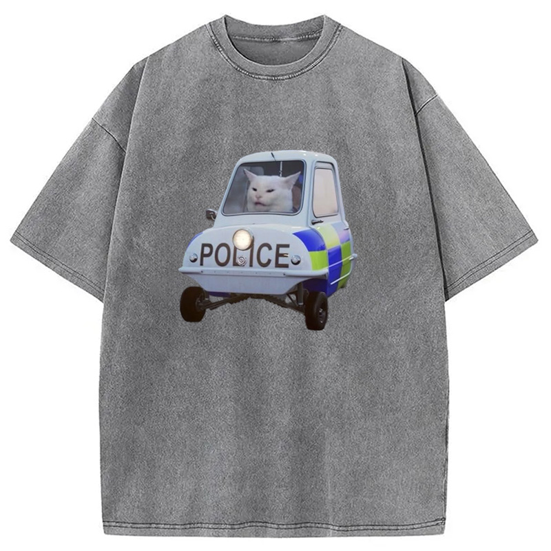 Modecanvas Police Cat Meme Washed T-Shirt