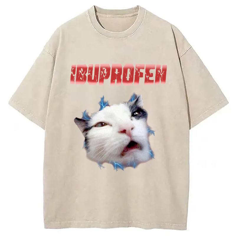 Modecanvas Ibuprofen Cat Meme Washed T-Shirt