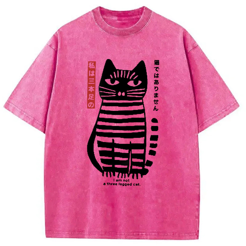 Modecanvas Bold Black and White Cat Washed T-Shirt