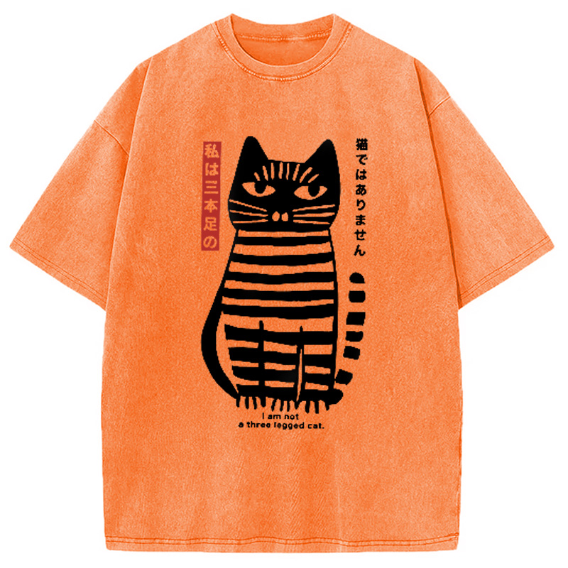 Modecanvas Bold Black and White Cat Washed T-Shirt