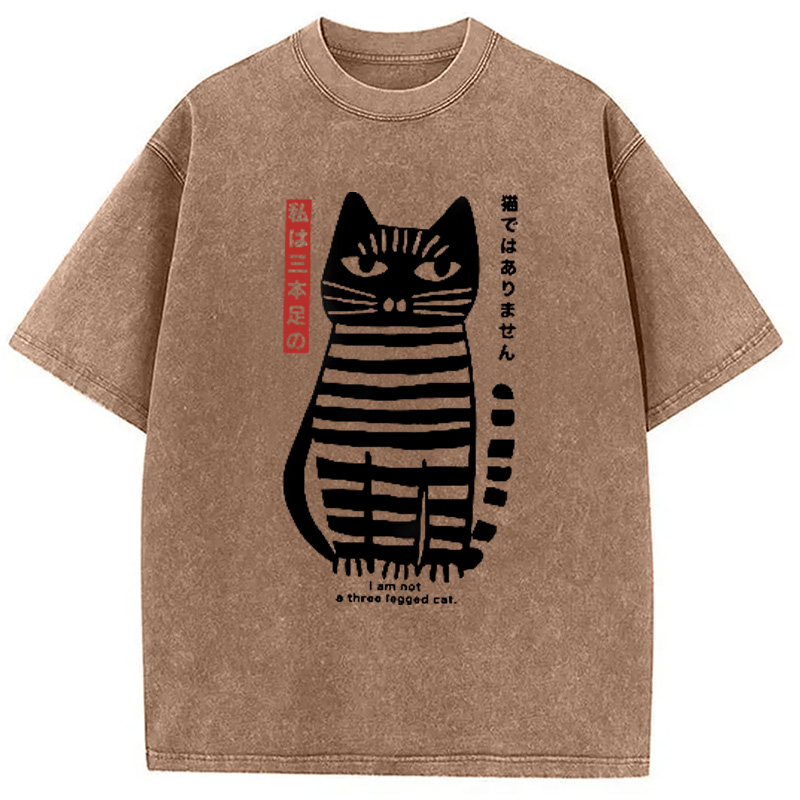 Modecanvas Bold Black and White Cat Washed T-Shirt
