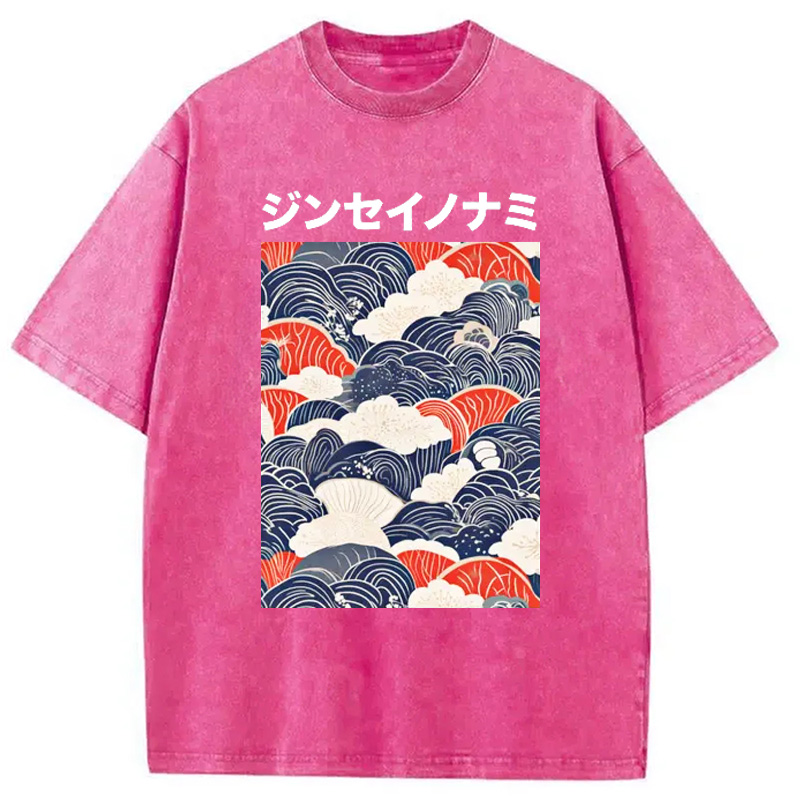 Modecanvas Japanese Wave Cloud Washed T-Shirt