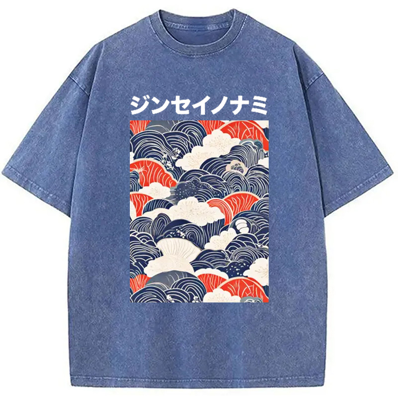 Modecanvas Japanese Wave Cloud Washed T-Shirt