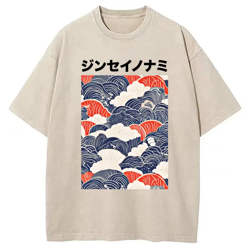 Modecanvas Japanese Wave Cloud Washed T-Shirt