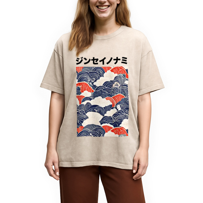 Modecanvas Japanese Wave Cloud Washed T-Shirt