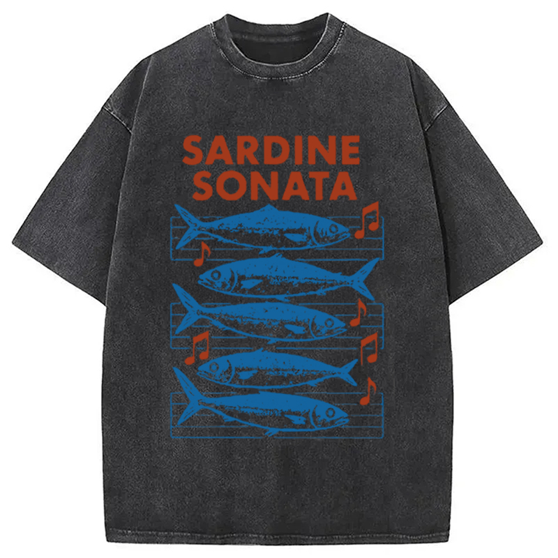 Modecanvas Sardines Sheet Music Washed T-Shirt
