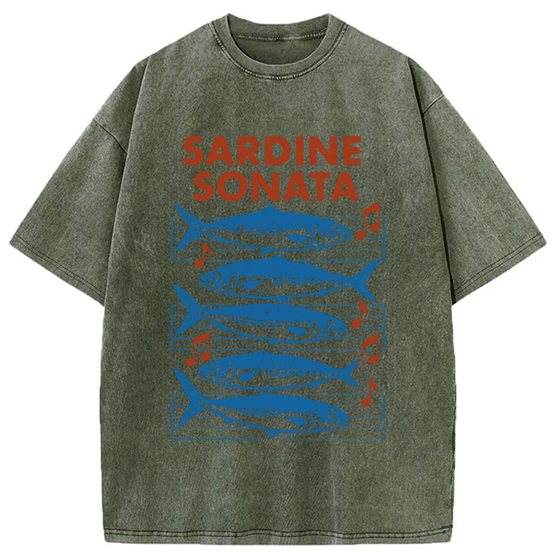 Modecanvas Sardines Sheet Music Washed T-Shirt