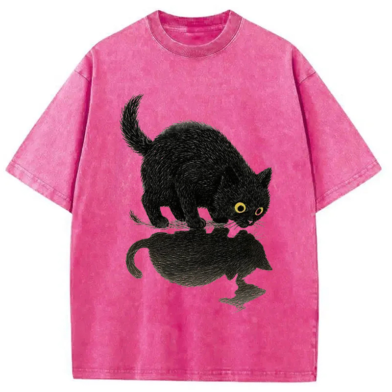 Modecanvas Cat Drinking Water Washed T-Shirt