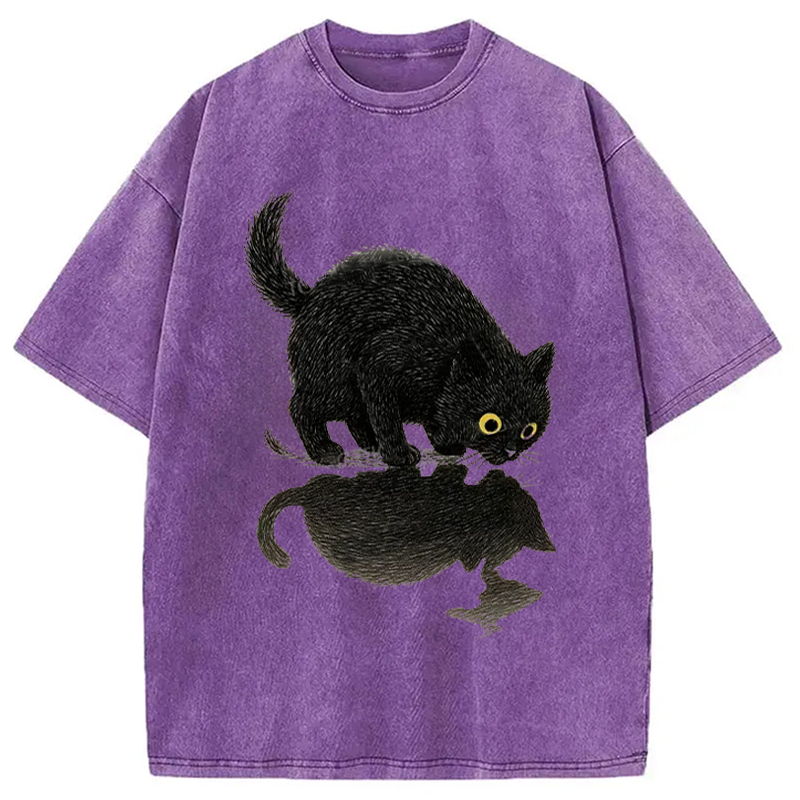 Modecanvas Cat Drinking Water Washed T-Shirt