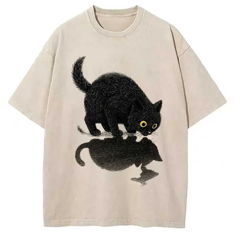 Modecanvas Cat Drinking Water Washed T-Shirt
