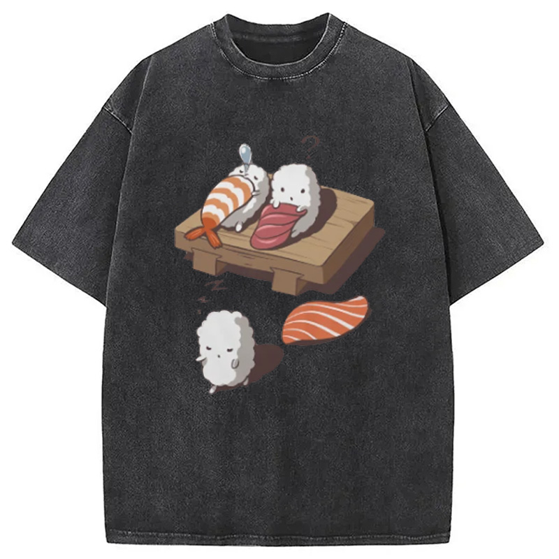 Modecanvas Funny Sleep Walking Nigiri Sushi Washed T-Shirt