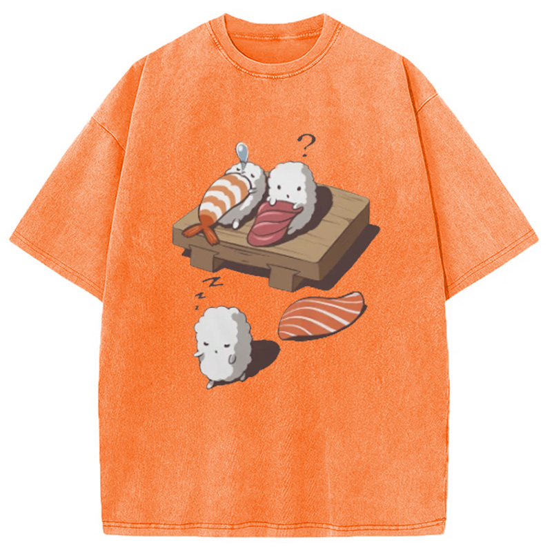 Modecanvas Funny Sleep Walking Nigiri Sushi Washed T-Shirt