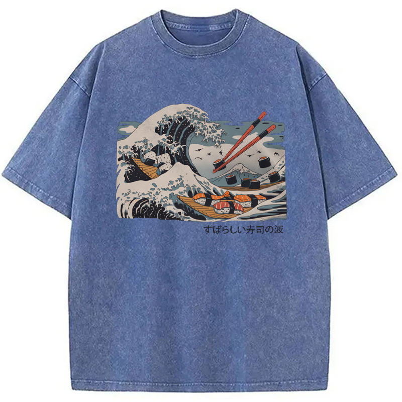 Modecanvas The Great Sushi Wave Washed T-Shirt