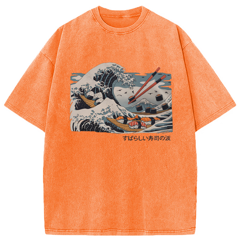Modecanvas The Great Sushi Wave Washed T-Shirt