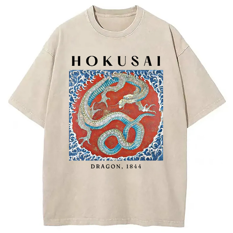 Modecanvas Hokusai Japanese Dragon Washed T-Shirt