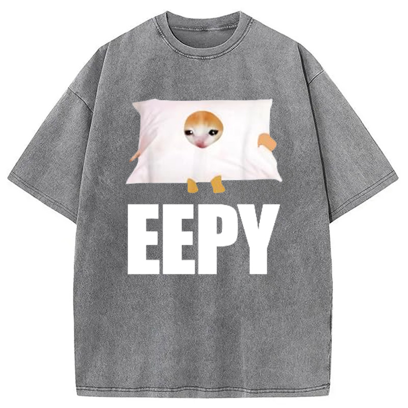 Modecanvas Eepy Cat Saying Washed T-Shirt
