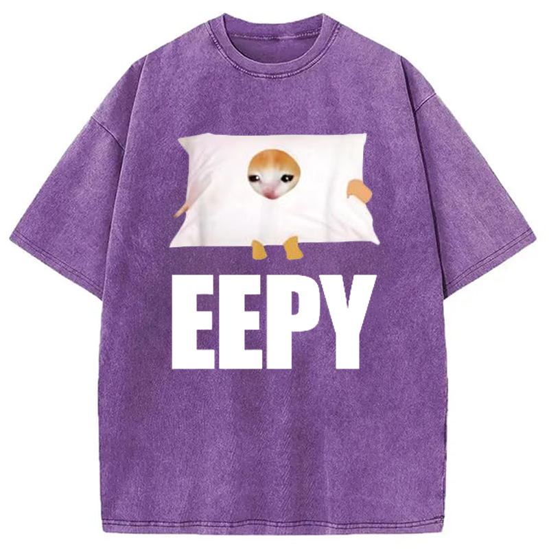 Modecanvas Eepy Cat Saying Washed T-Shirt