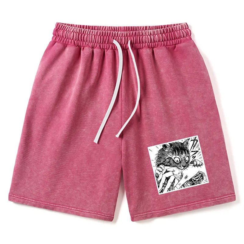 Modecanvas Creepy Cat Anime Horror Anteater Washed Shorts