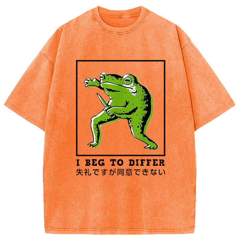 Modecanvas I Beg To Differ Frog Japanese Washed T-Shirt-modecanvas