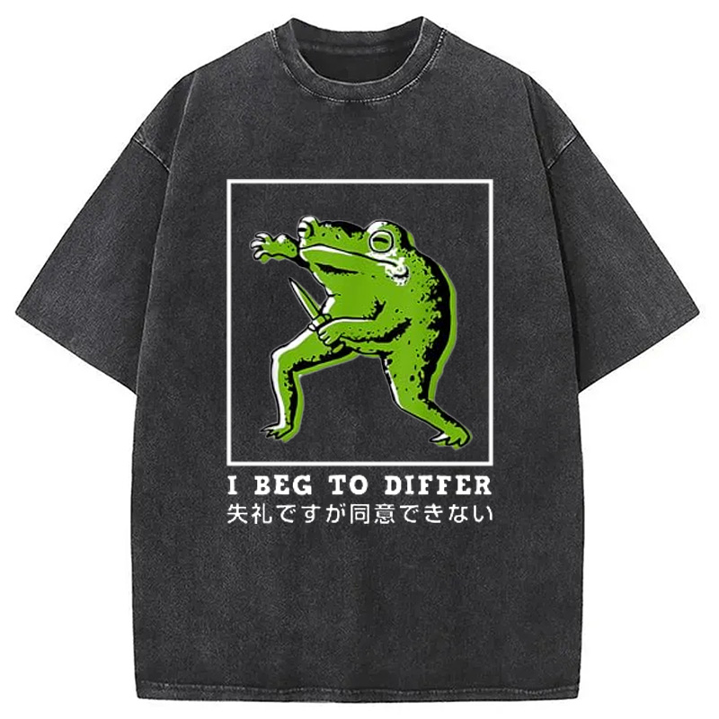 Modecanvas I Beg To Differ Frog Japanese Washed T-Shirt-modecanvas