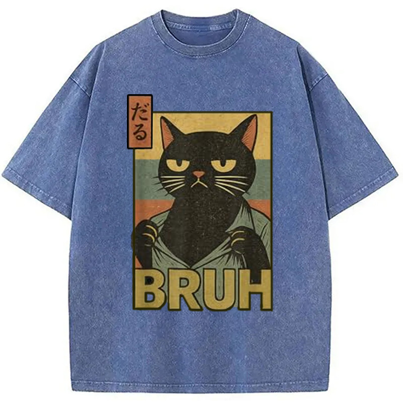 Modecanvas Funny Cat Bruh Washed T-Shirt