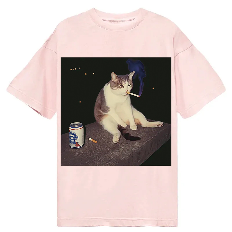 Modecanvas Cigarette Kitten Funny Smoking Cat Meme DTG Printing Classic T-Shirt-modecanvas
