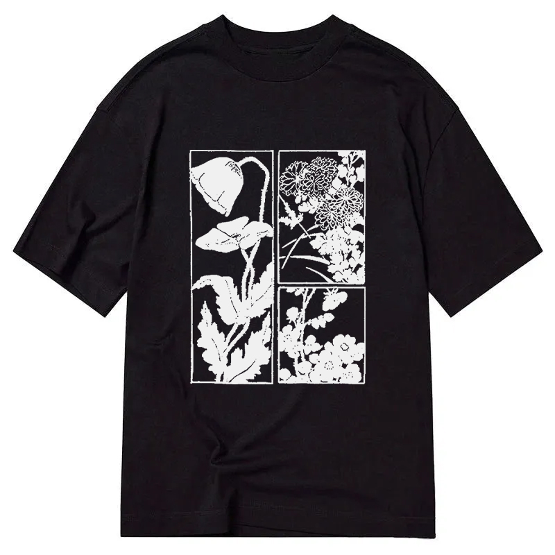 Modecanvas Woodcut Flowers DTG Printing Classic T-Shirt-modecanvas