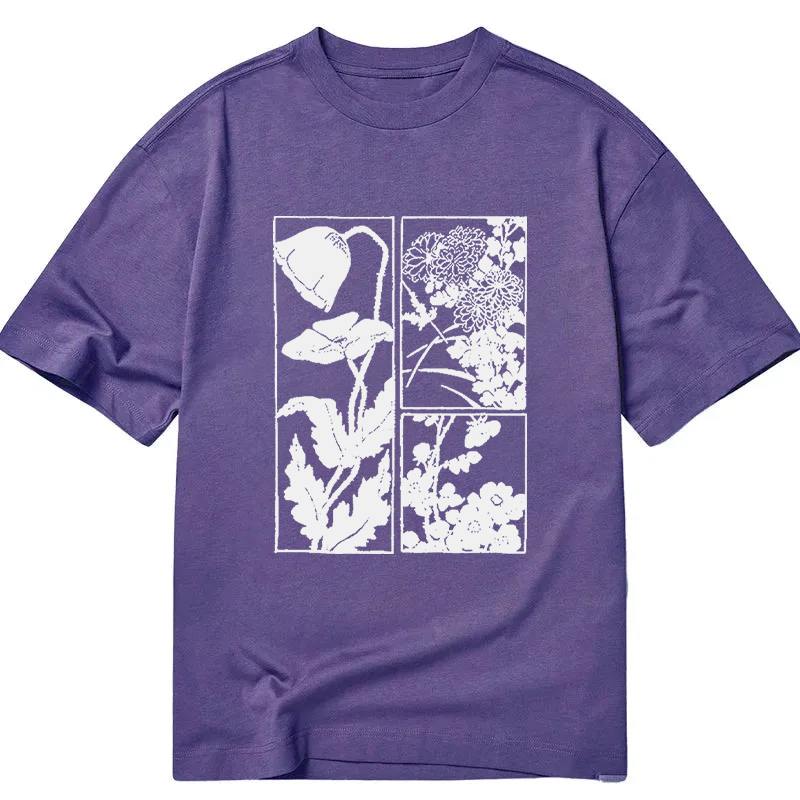 Modecanvas Woodcut Flowers DTG Printing Classic T-Shirt-modecanvas