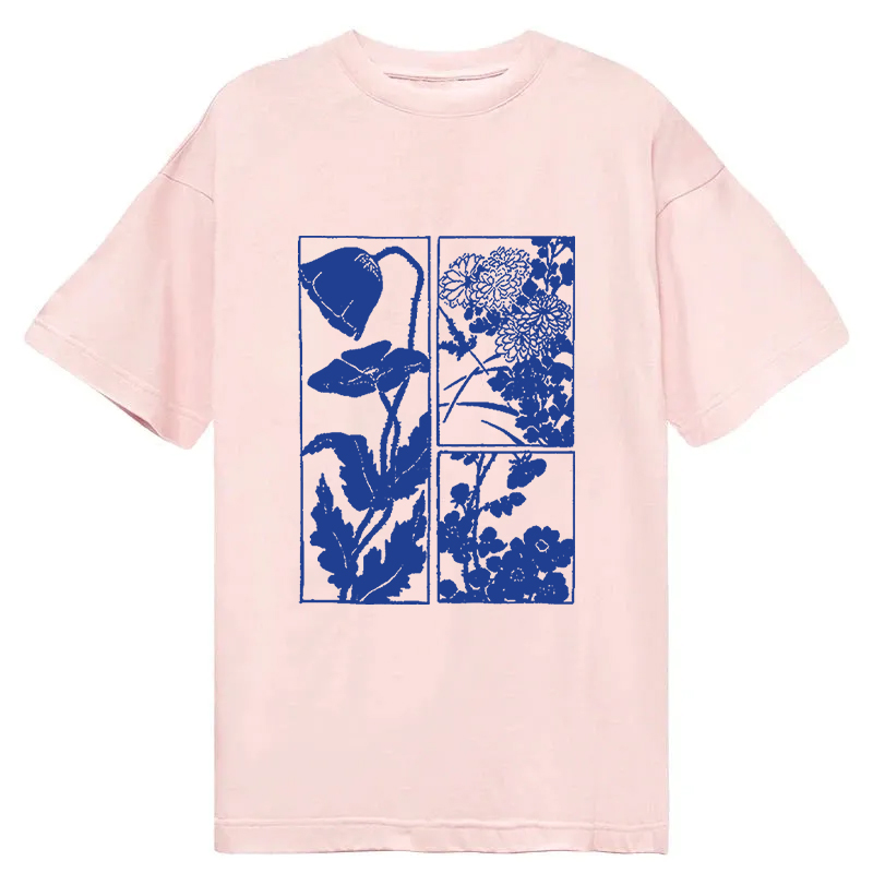 Modecanvas Woodcut Flowers DTG Printing Classic T-Shirt-modecanvas