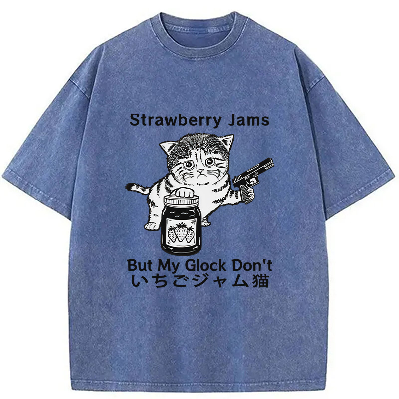 Modecanvas Strawberry Jam Cat Washed T-Shirt-modecanvas