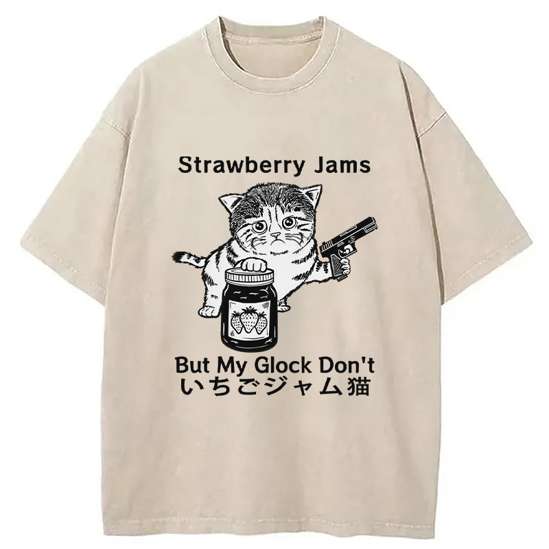 Modecanvas Strawberry Jam Cat Washed T-Shirt-modecanvas
