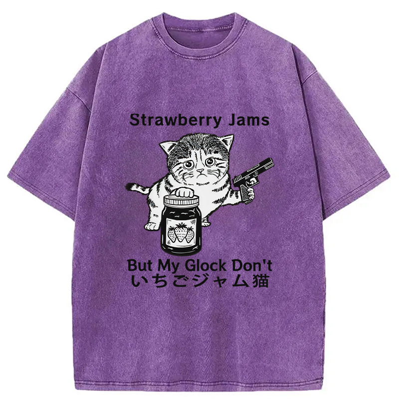 Modecanvas Strawberry Jam Cat Washed T-Shirt-modecanvas