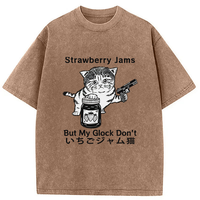 Modecanvas Strawberry Jam Cat Washed T-Shirt-modecanvas