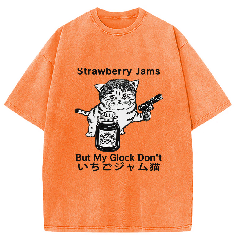 Modecanvas Strawberry Jam Cat Washed T-Shirt-modecanvas