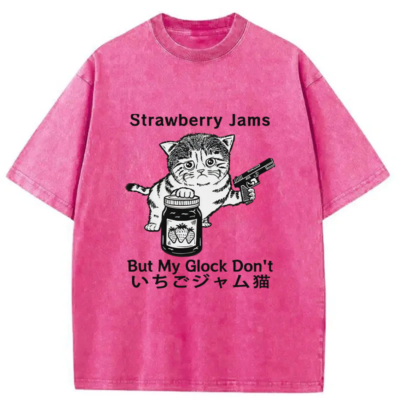 Modecanvas Strawberry Jam Cat Washed T-Shirt-modecanvas