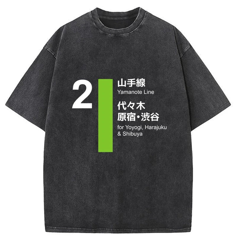Modecanvas Yamanote Line Shibuya and Harajuku Washed T-Shirt