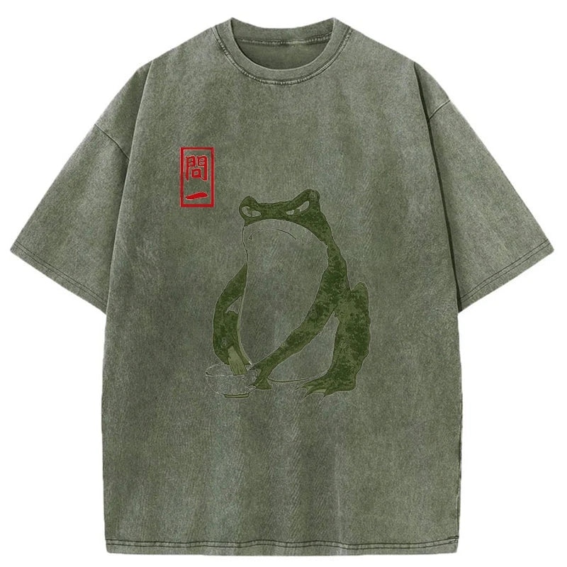 Modecanvas Woodblock Print Frog Washed T-Shirt
