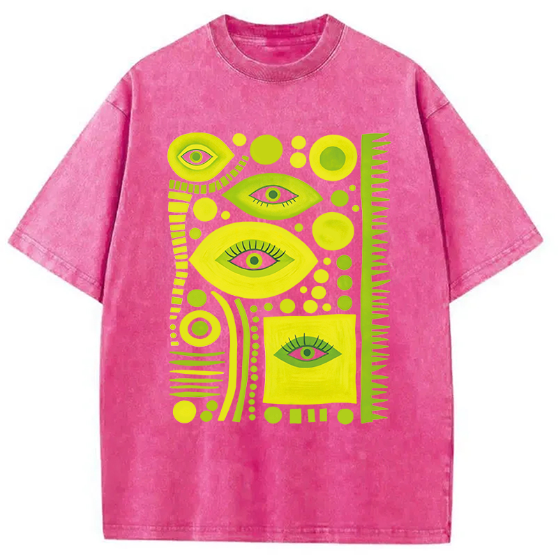 Modecanvas Geometric Eyes DTG Printing Washed T-Shirt